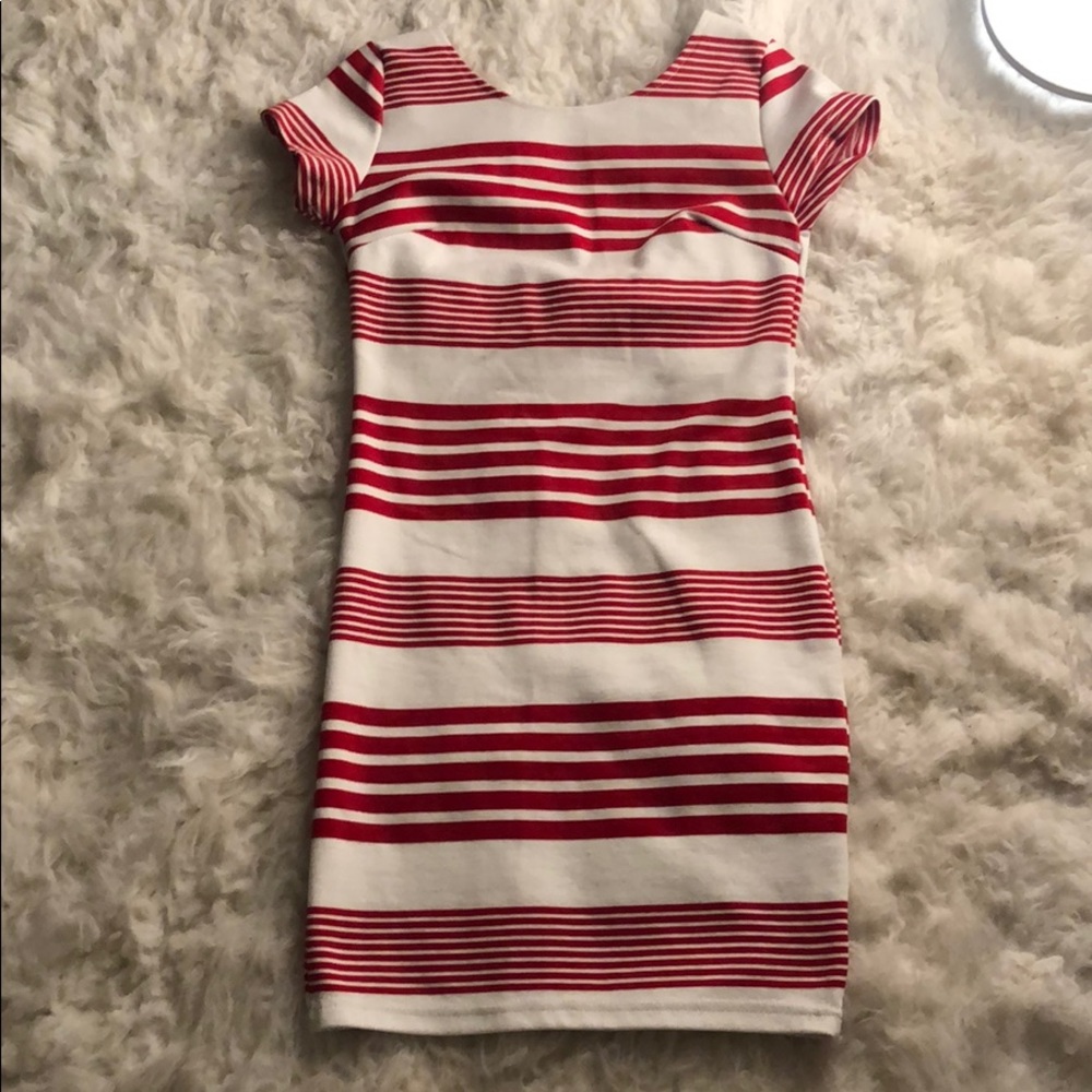 Red and white dress with bow in the back